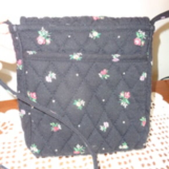 Vera Bradley PETIT POINT Shoulder Crossbody Bag Black Purse Handbag Tote Roses - Picture 3 of 12